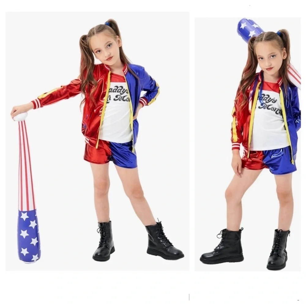 Harley Quinn Suicide Squad Halloween Colorful Jacket and Shorts Set Costume 140